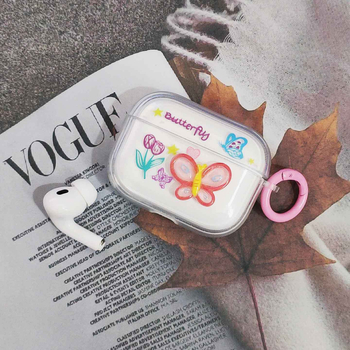 TPU prozirno mekano kućište za Apple AirPods (1./2. generacija) s prugastim 3D uzorkom leptira i cvijeća