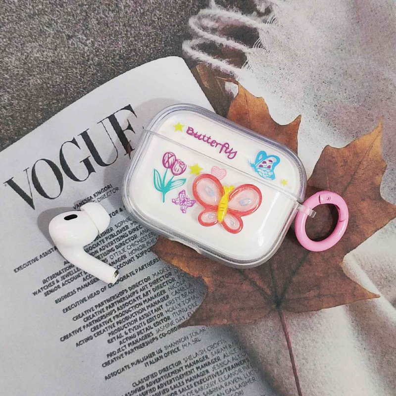 TPU prozirno mekano kućište za Apple AirPods (1./2. generacija) s prugastim 3D uzorkom leptira i cvijeća