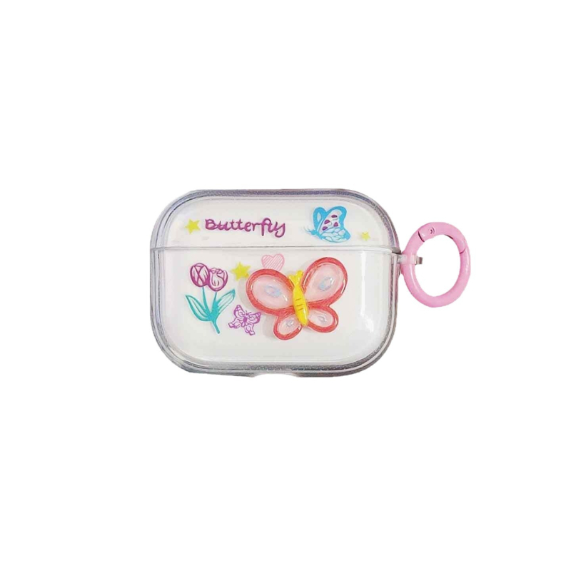 TPU prozirno mekano kućište za Apple AirPods (1./2. generacija) s prugastim 3D uzorkom leptira i cvijeća