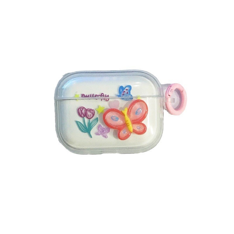 TPU prozirno mekano kućište za Apple AirPods (1./2. generacija) s prugastim 3D uzorkom leptira i cvijeća