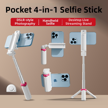 Mini prenosný Bluetooth selfie tyč pre mobilný telefón – s rukoväťou a stolovým trojnožným stojanom, telo zo zliatiny, diaľkový ovládač v balení, prispôsobiteľný, univerzálny štýl