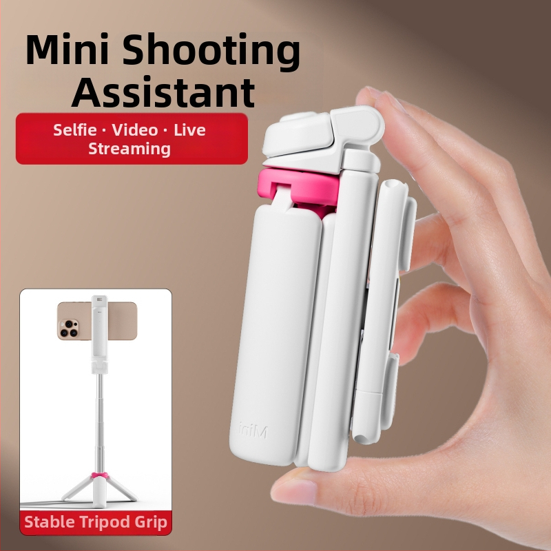 Mini prenosný Bluetooth selfie tyč pre mobilný telefón – s rukoväťou a stolovým trojnožným stojanom, telo zo zliatiny, diaľkový ovládač v balení, prispôsobiteľný, univerzálny štýl