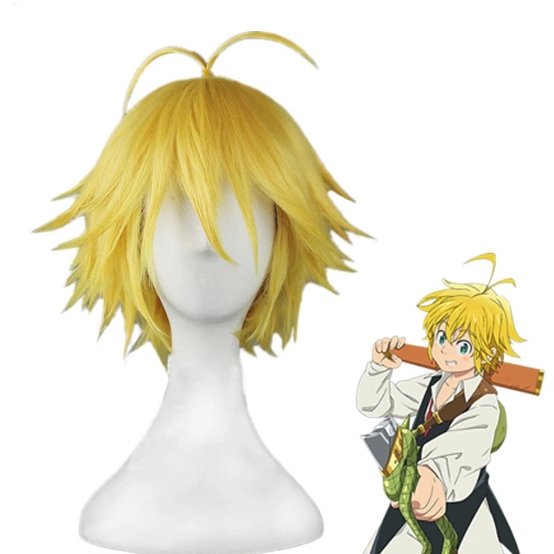 Cosplay paróka Meliodas-stílusú: hosszú, göndör haj középső részével; hőálló szálak; festhető; természetes megjelenés