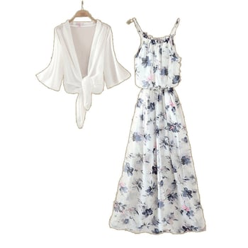 Chiffon-poliészter bohem mintás maxi ruha, tank-stílusú pántokkal, ujjatlan, laza szabás, egy darabos ruha (szett opció)