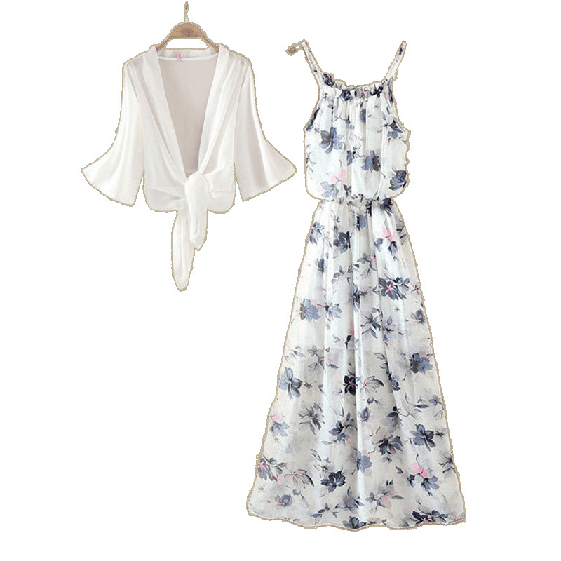Chiffon-poliészter bohem mintás maxi ruha, tank-stílusú pántokkal, ujjatlan, laza szabás, egy darabos ruha (szett opció)