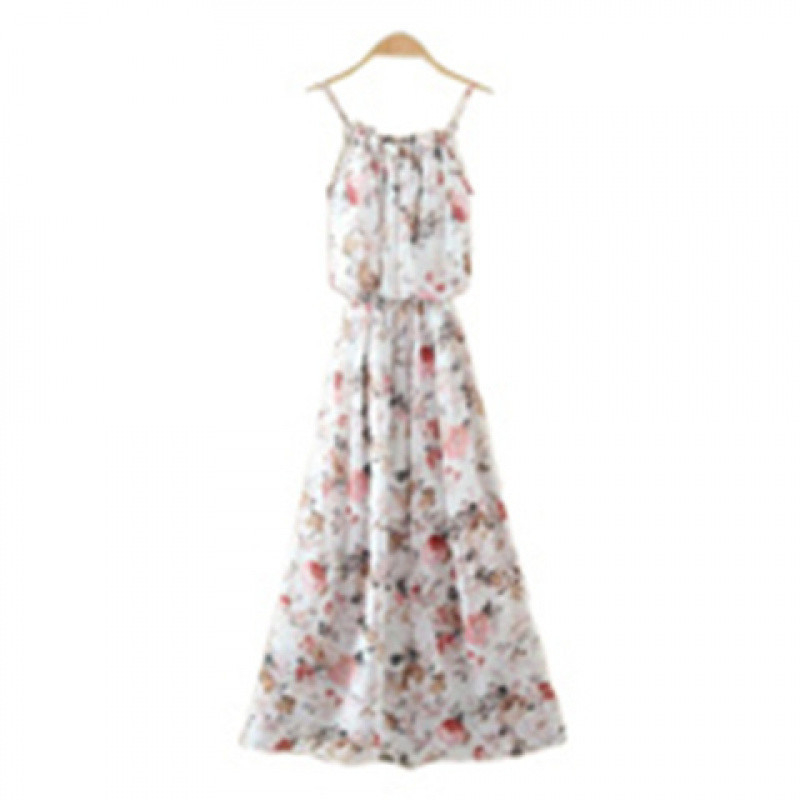 Chiffon-poliészter bohem mintás maxi ruha, tank-stílusú pántokkal, ujjatlan, laza szabás, egy darabos ruha (szett opció)