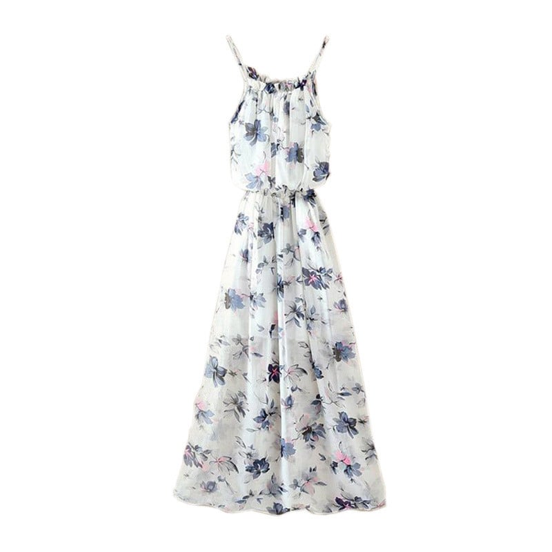 Chiffon-poliészter bohem mintás maxi ruha, tank-stílusú pántokkal, ujjatlan, laza szabás, egy darabos ruha (szett opció)