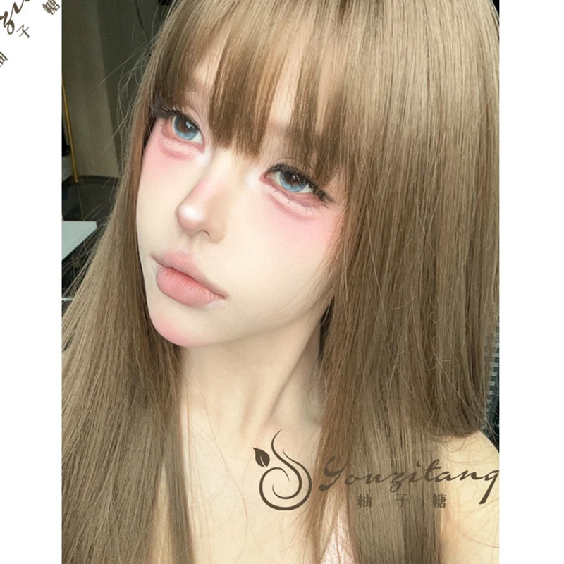 Perucă lungă dreaptă pentru femei – stil natural, fir de înaltă temperatură, model G42, breton ajustabil, potrivită pentru orice formă a feței