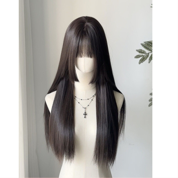 Hercegnői fazonú frufruval hosszú egyenes paróka, koreai stílus, hőálló rost, cosplay