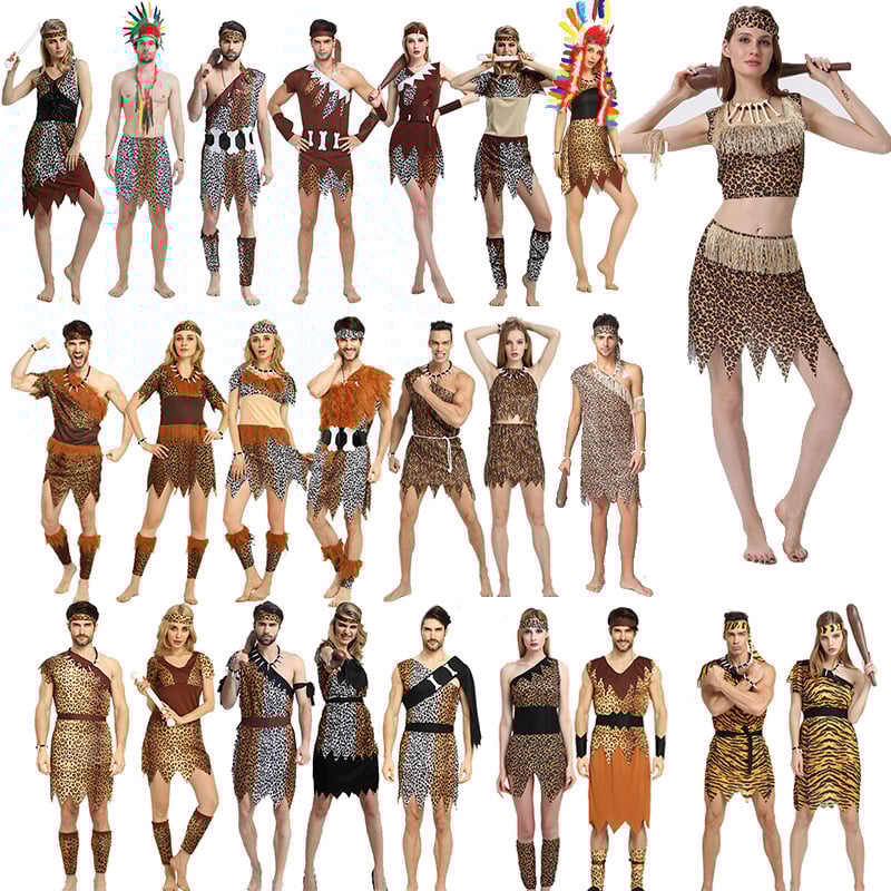 Unisex kostim s leopard uzorkom, primitivni domorodac za Halloween i igru uloga - poliester