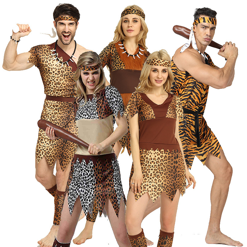 Unisex kostim s leopard uzorkom, primitivni domorodac za Halloween i igru uloga - poliester