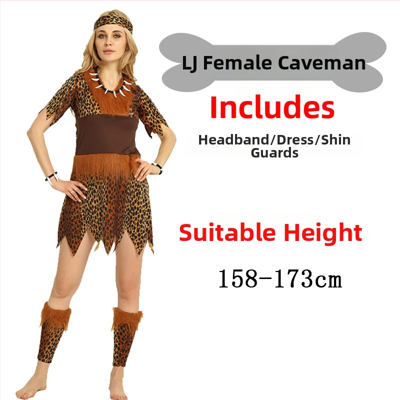 Unisex kostim s leopard uzorkom, primitivni domorodac za Halloween i igru uloga - poliester