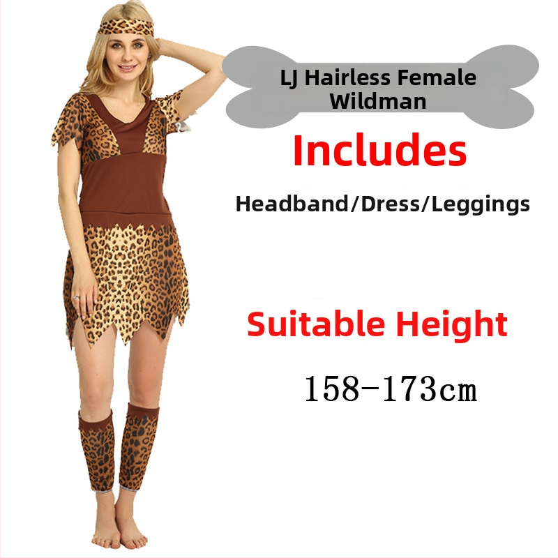 Unisex kostim s leopard uzorkom, primitivni domorodac za Halloween i igru uloga - poliester