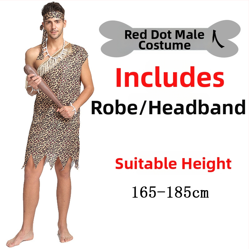 Unisex kostim s leopard uzorkom, primitivni domorodac za Halloween i igru uloga - poliester