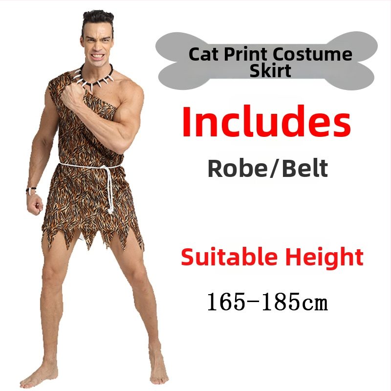 Unisex kostim s leopard uzorkom, primitivni domorodac za Halloween i igru uloga - poliester