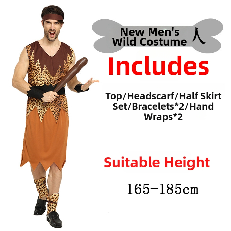 Unisex kostim s leopard uzorkom, primitivni domorodac za Halloween i igru uloga - poliester