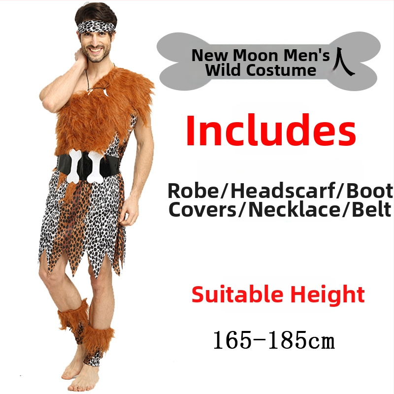 Unisex kostim s leopard uzorkom, primitivni domorodac za Halloween i igru uloga - poliester