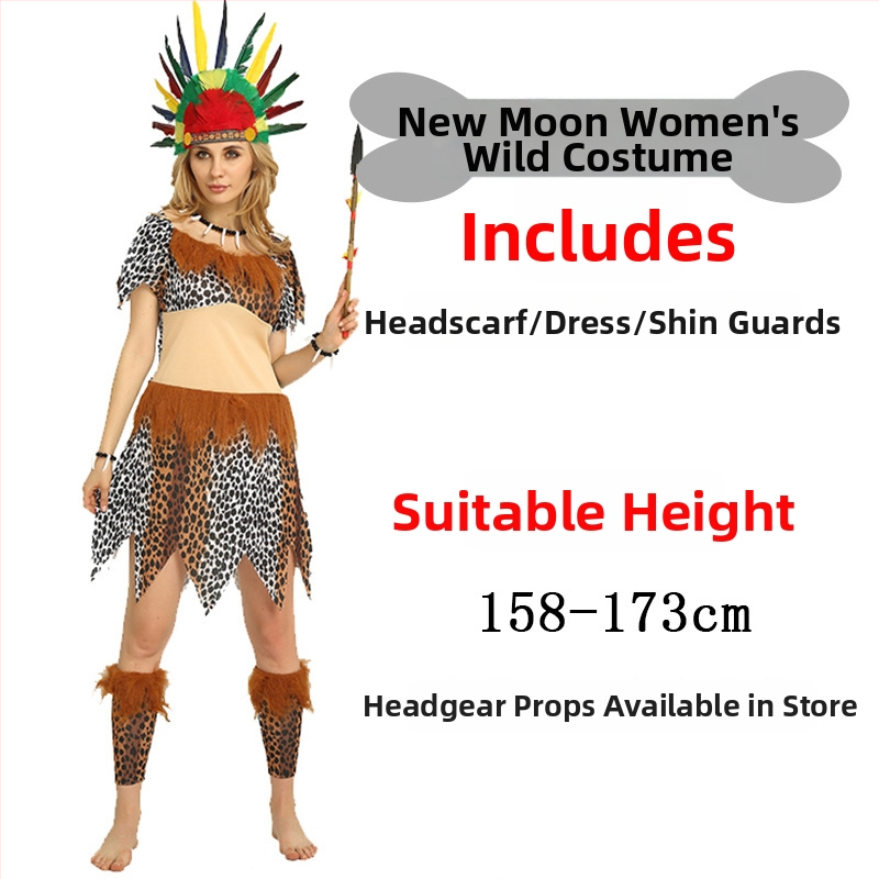 Unisex kostim s leopard uzorkom, primitivni domorodac za Halloween i igru uloga - poliester