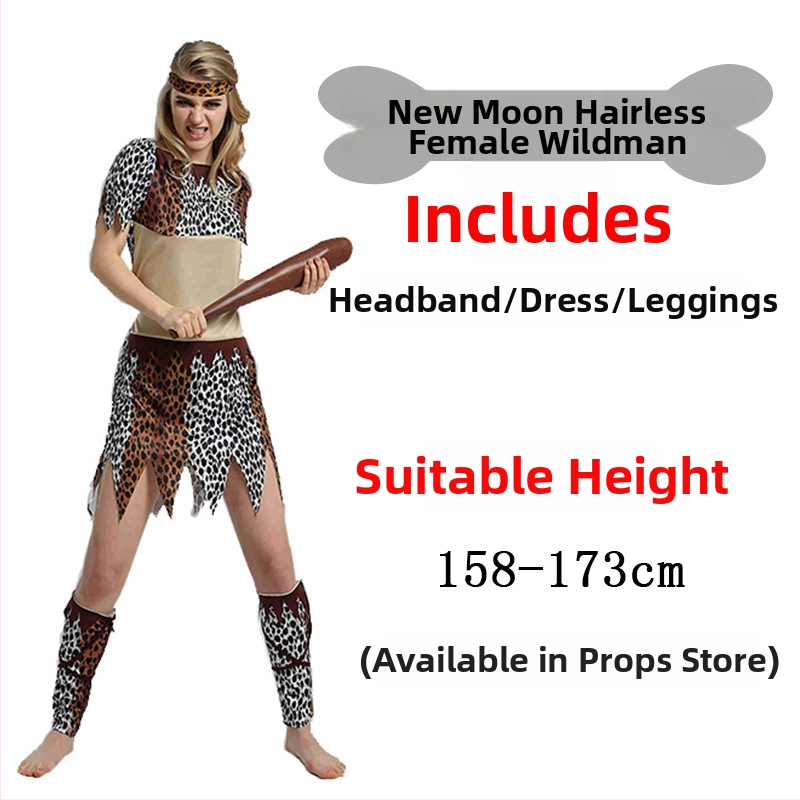 Unisex kostim s leopard uzorkom, primitivni domorodac za Halloween i igru uloga - poliester