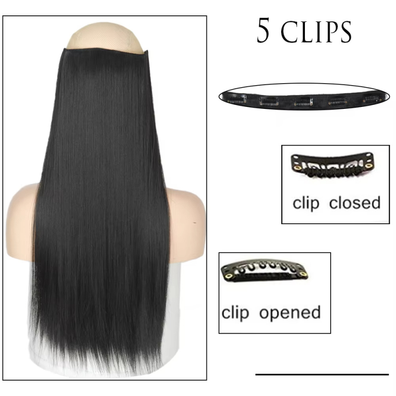 Piesă de extensie păr - Un singur element cu cinci secțiuni, șuviță lungă și dreaptă, mătase rezistentă la temperaturi înalte, proces mecanizat, model D1012, necolorabil