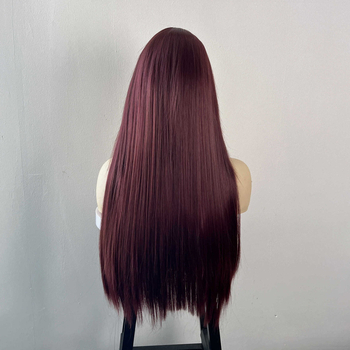 Perucă pentru femei, stil coreean, păr lung drept, perucă completă cu breton oblic, fibră sintetică rezistentă la temperaturi