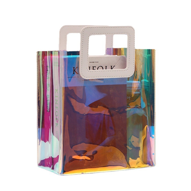 Tairui Geantă PVC pentru cumpărături, finisaj iridiscen Laser, construcție cu două straturi, geantă universală