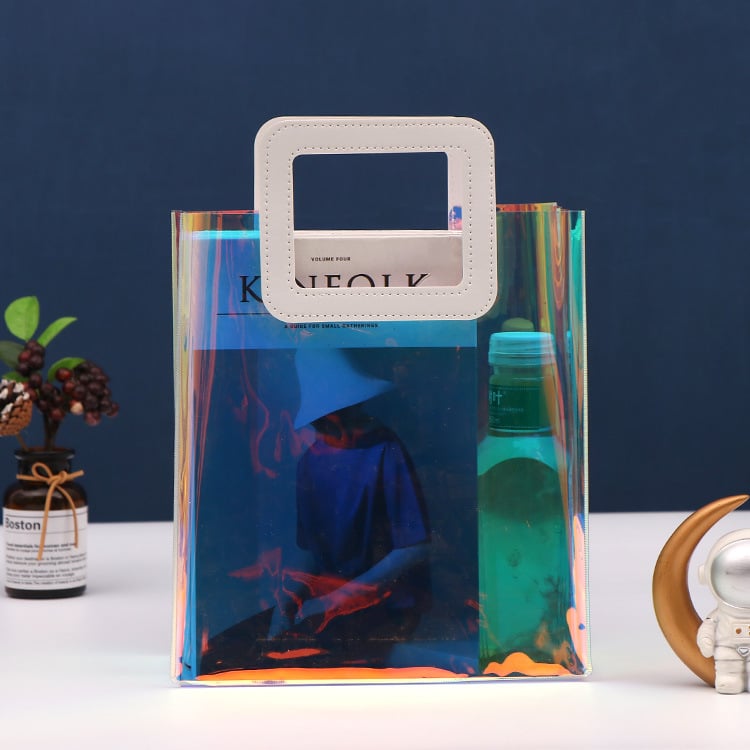 Tairui Geantă PVC pentru cumpărături, finisaj iridiscen Laser, construcție cu două straturi, geantă universală