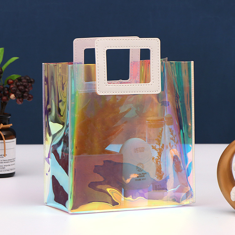 Tairui Geantă PVC pentru cumpărături, finisaj iridiscen Laser, construcție cu două straturi, geantă universală