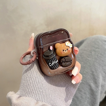 Caramel Bear AirPods Pro husă - TPU, stil Cartoon, lucrat manual, compatibil Apple, personalizabil
