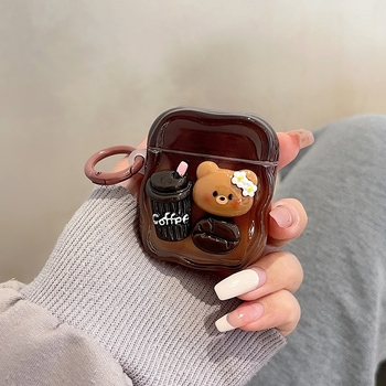 Caramel Bear AirPods Pro husă - TPU, stil Cartoon, lucrat manual, compatibil Apple, personalizabil