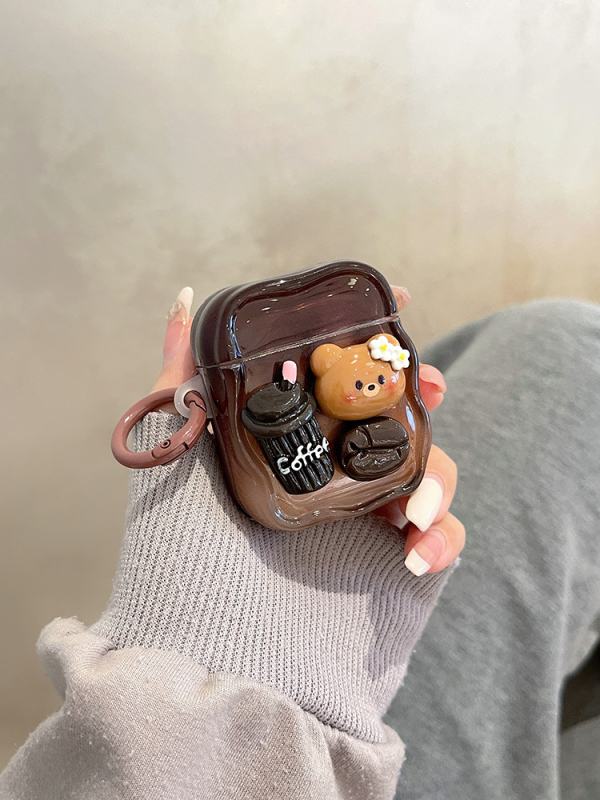 Caramel Bear AirPods Pro husă - TPU, stil Cartoon, lucrat manual, compatibil Apple, personalizabil