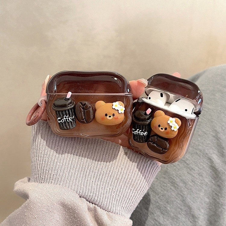 Caramel Bear AirPods Pro husă - TPU, stil Cartoon, lucrat manual, compatibil Apple, personalizabil
