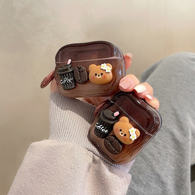Caramel Bear AirPods Pro husă - TPU, stil Cartoon, lucrat manual, compatibil Apple, personalizabil