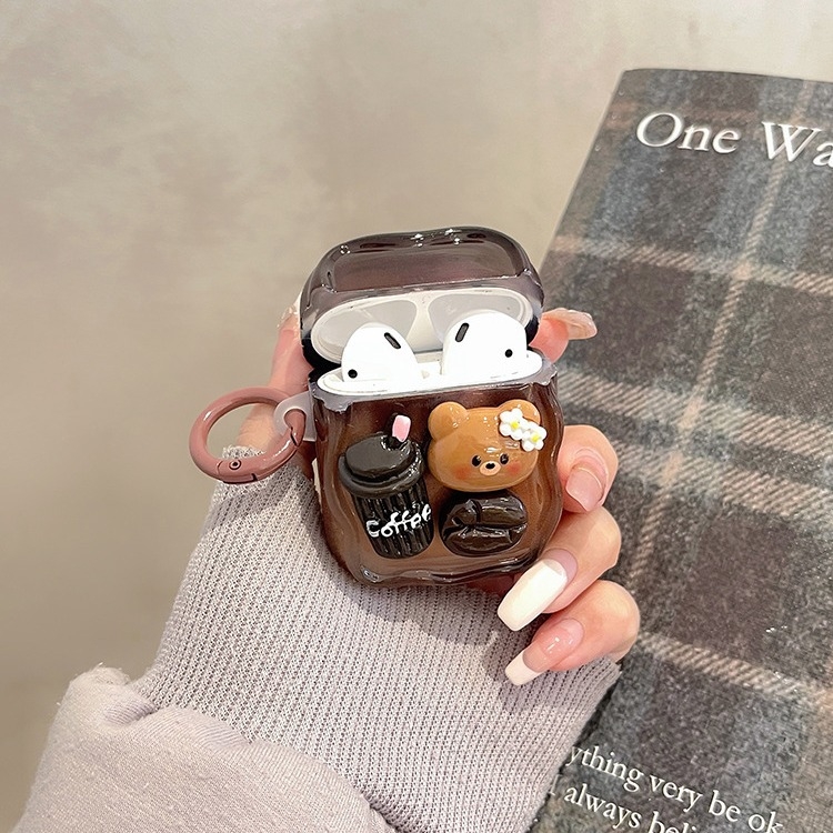 Caramel Bear AirPods Pro husă - TPU, stil Cartoon, lucrat manual, compatibil Apple, personalizabil