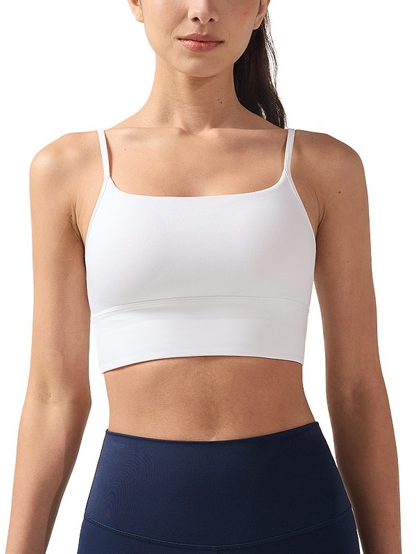 Bustier de yoga cu spate mare în formă de U, material respirabil și uscare rapidă, cupe căptușite, amestec nylon-spandex (81% nylon, 19% spandex), lungime până la abdomen