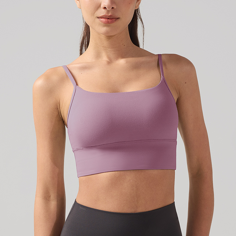 Bustier de yoga cu spate mare în formă de U, material respirabil și uscare rapidă, cupe căptușite, amestec nylon-spandex (81% nylon, 19% spandex), lungime până la abdomen