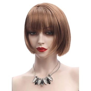 Perucă lungă, păr drept, breton oblic; fibre rezistente la temperatură; poate fi vopsită; Model 9549