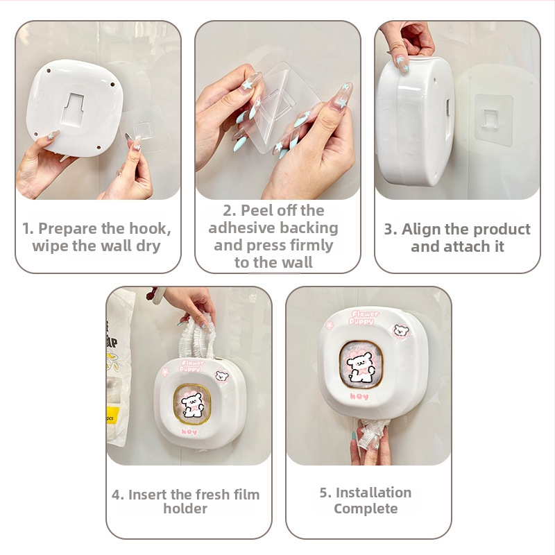 Zidna kutija za plastičnu foliju za skladištenje sa slatkim štenetom, bez montaže, moderni minimalistički stil