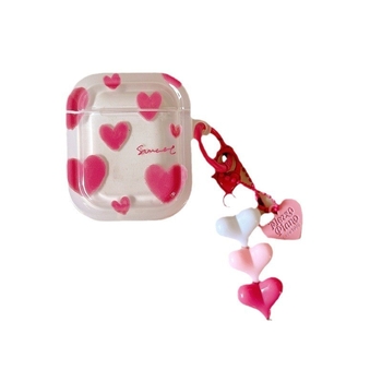 Carcasă AirPods cu design inimă, TPU, semi-transparentă, acoperire completă, compatibilă cu Apple