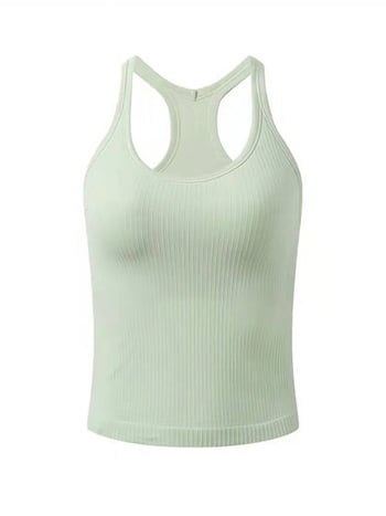 Top de yoga pentru femei cu pernă pentru bust și spate în formă Y (absorbție rapidă a umidității; Nylon-Spandex 90/10; lungime talie; croială mulată)