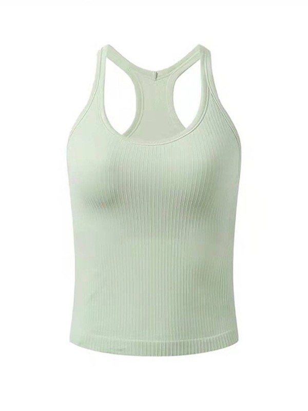 Top de yoga pentru femei cu pernă pentru bust și spate în formă Y (absorbție rapidă a umidității; Nylon-Spandex 90/10; lungime talie; croială mulată)