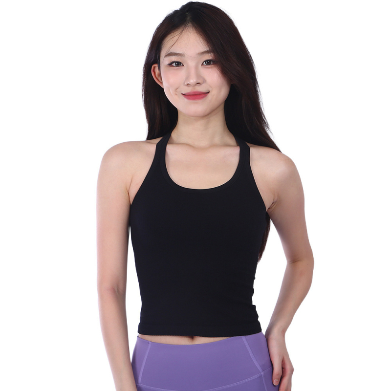 Top de yoga pentru femei cu pernă pentru bust și spate în formă Y (absorbție rapidă a umidității; Nylon-Spandex 90/10; lungime talie; croială mulată)