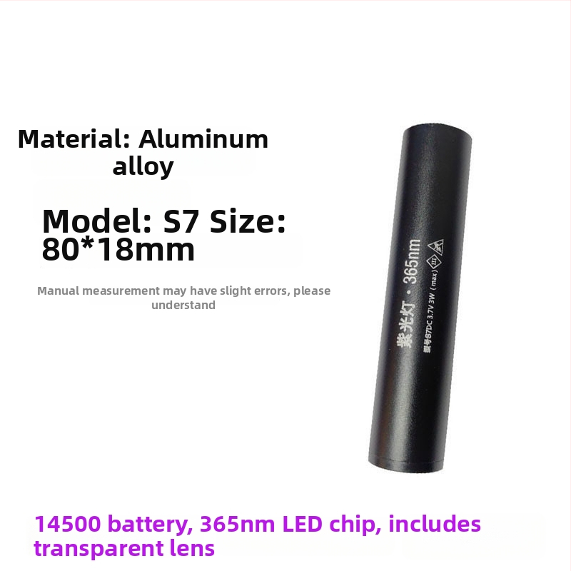 UV лампа за откриване на флуоресцентни агенти с 365 nm UV светлина, LED източник, алуминиев корпус, батерия 800 mAh, мощност 3 W