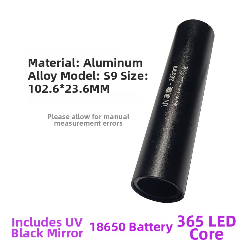 UV лампа за откриване на флуоресцентни агенти с 365 nm UV светлина, LED източник, алуминиев корпус, батерия 800 mAh, мощност 3 W