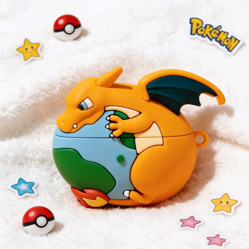 Carcasă de protecție AirPods Pro 2 - Dragon de foc 3D (PVC; Acoperire totală, Stil desen animat; Drip Glue; Apple)