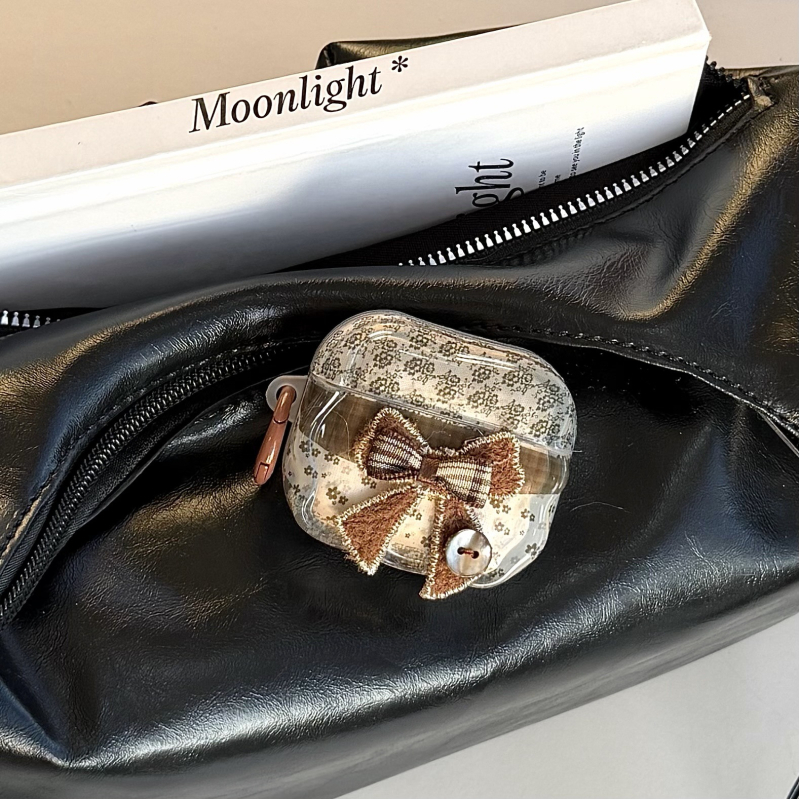 Zaštitna futrola AirPods 4 i Pro 3 s cvjetnom šivom i mašnicom — silikon, mekano kućište, reljefna izrada, 9518