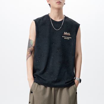 Vesta fără mâneci cu imprimeu Baby's Breath, țesătură subțire din amestec bumbac-poliester (62% bumbac, 38% poliester), croială lejeră, stil de vară