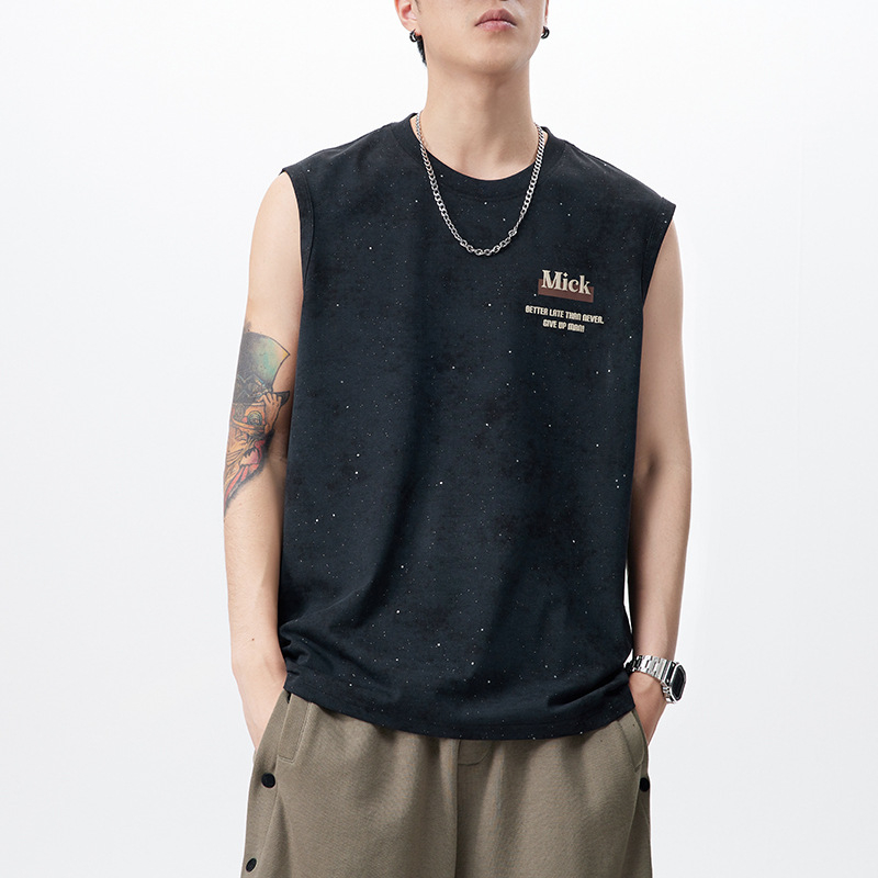 Vesta fără mâneci cu imprimeu Baby's Breath, țesătură subțire din amestec bumbac-poliester (62% bumbac, 38% poliester), croială lejeră, stil de vară