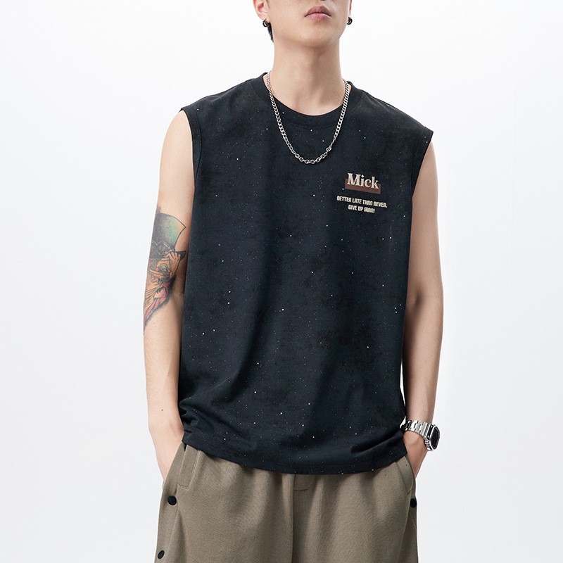 Vesta fără mâneci cu imprimeu Baby's Breath, țesătură subțire din amestec bumbac-poliester (62% bumbac, 38% poliester), croială lejeră, stil de vară