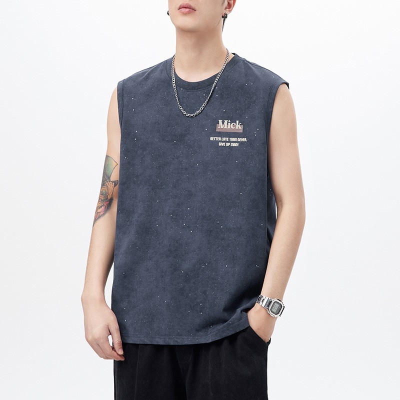 Vesta fără mâneci cu imprimeu Baby's Breath, țesătură subțire din amestec bumbac-poliester (62% bumbac, 38% poliester), croială lejeră, stil de vară